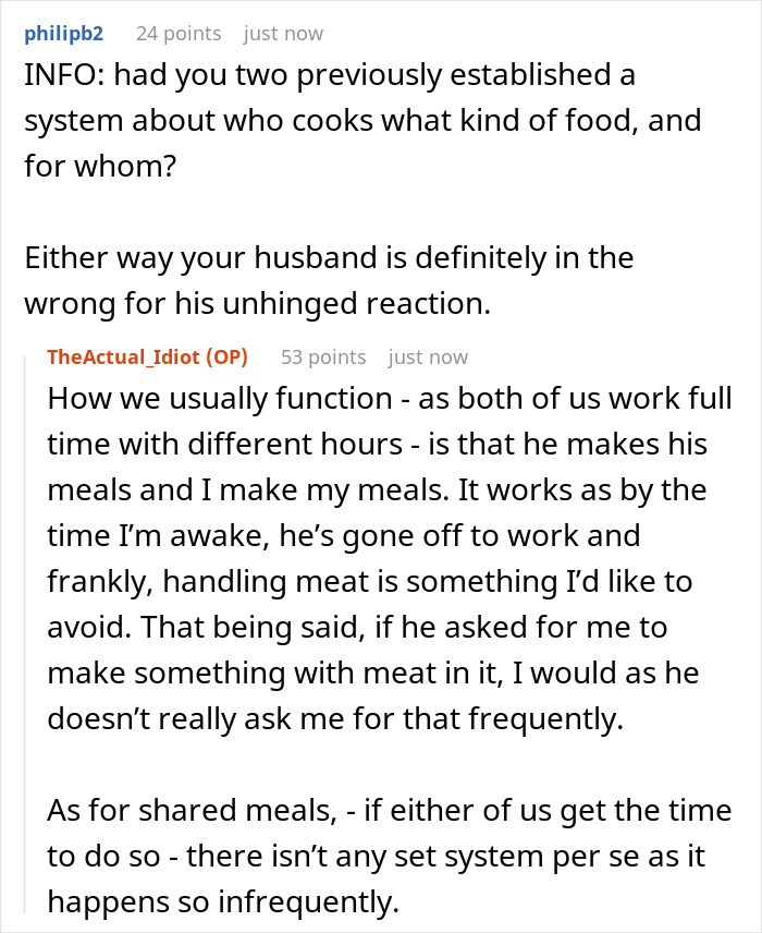 Husband Gets The Silent Treatment After Partner Finds Out The Dinner He Ate Was Vegan