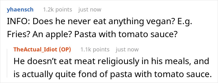 Husband Gets The Silent Treatment After Partner Finds Out The Dinner He Ate Was Vegan