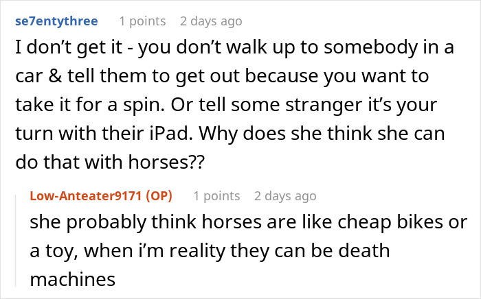 Karen Mom With Big Entitlement Energy Begs Horse Owner To Let Her 11 Y.O. Ride A Dangerous Horse Karen Mom With Big Entitlement Energy Begs Horse Owner To Let Her 11 Y.O. Ride A Dangerous Horse
