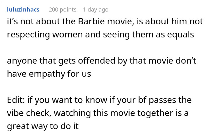 Woman Dumps Boyfriend Over His Bigoted Reaction To Barbie Movie