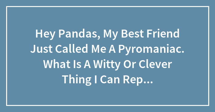 Hey Pandas, My Best Friend Just Called Me A Pyromaniac. What Is A Witty Or Clever Thing I Can Reply With?