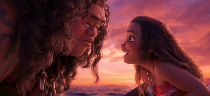 Moana looking at Maui and smiling 