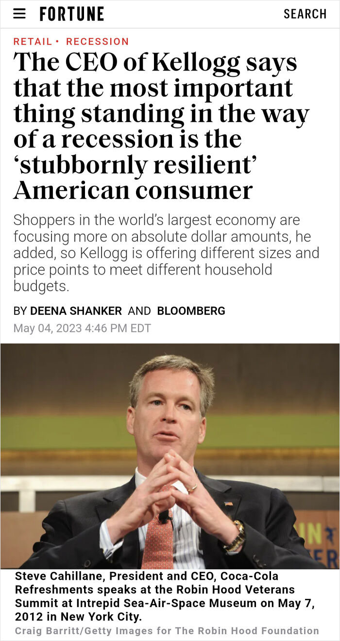 Of Course The CEO Of Kellogg Is Going To Say That Constant Consumption Is What's Going To "Save Us From A Recession" These People Are Unreal