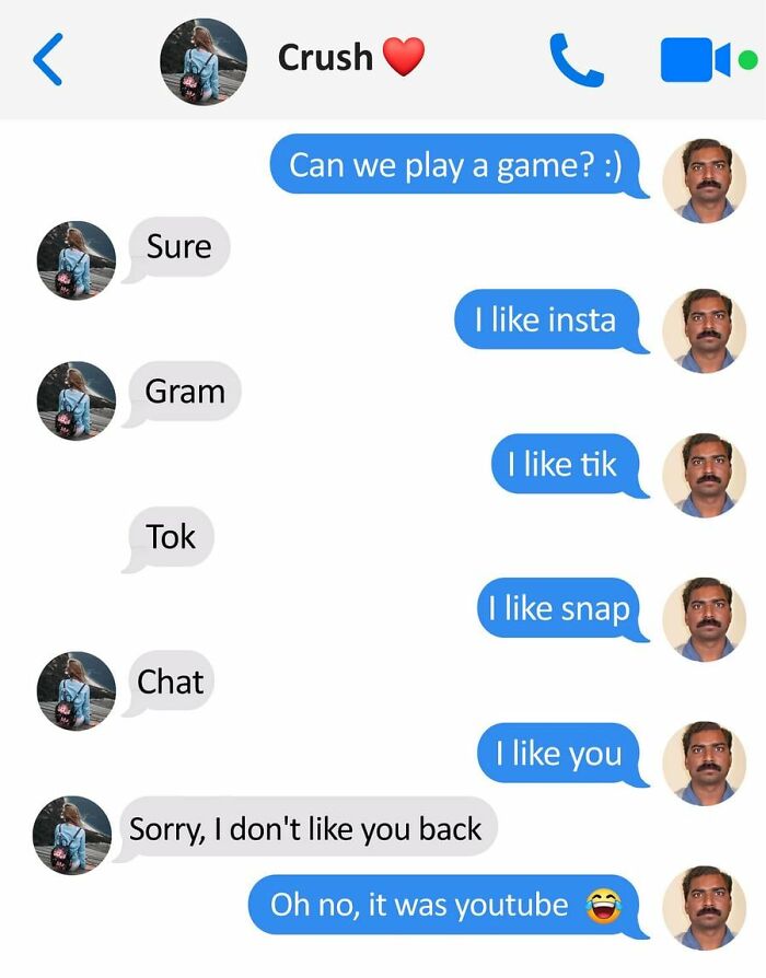 Xavier hilariously texts a crush with witty replies in a humorous chat exchange over social media preferences.