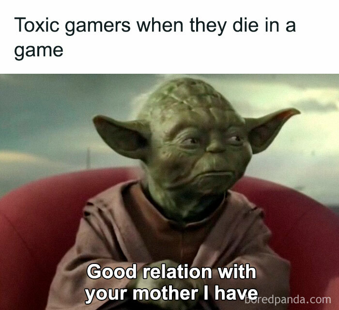 Yoda meme humorously depicting toxic gamers' reactions in gaming.