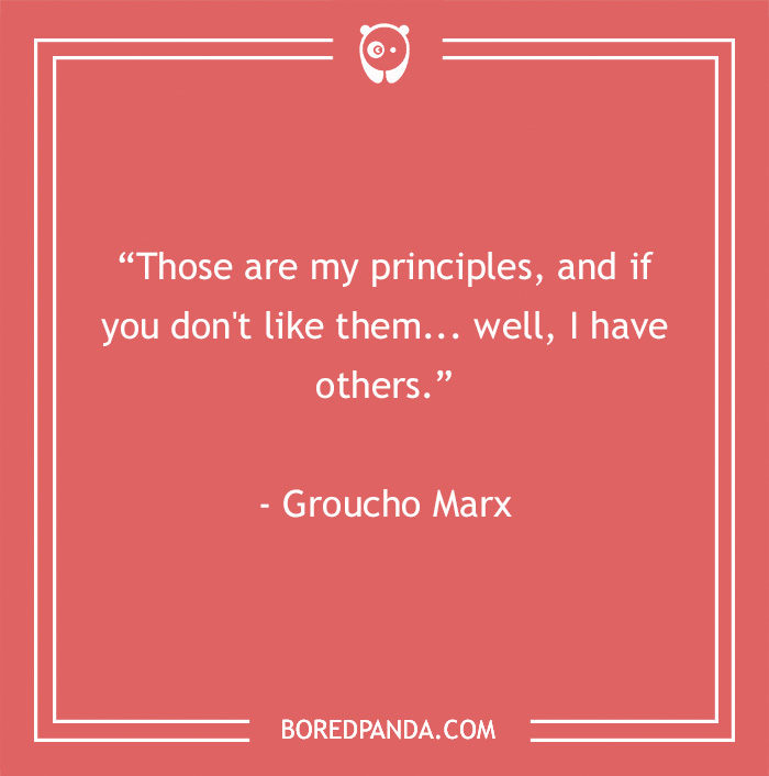 Groucho Marx quote about principles on a red background with white text, from 60 Groucho Marx quotes that will crack you up.