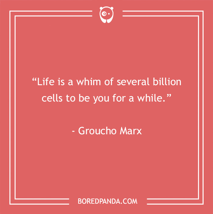 Groucho Marx quote about life as a whim of cells, featured in 60 Groucho Marx quotes that will crack you up.