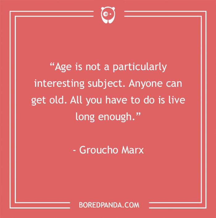 Groucho Marx quote on age displayed on a red background with white text, part of 60 Groucho Marx quotes collection.