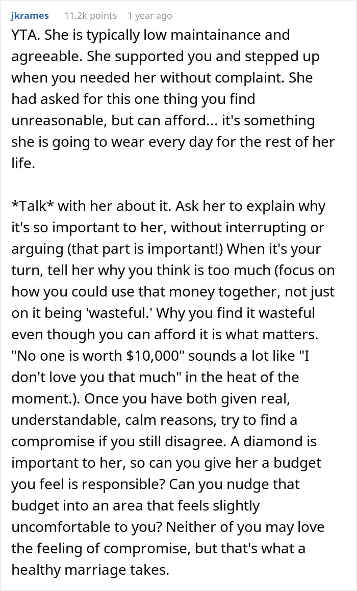 Guy Refuses To Spend $10k On An Engagement Ring, Gets A Reality Check Online