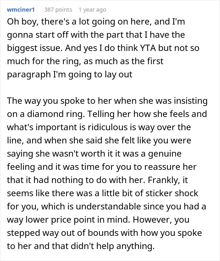 Guy Refuses To Spend $10k On An Engagement Ring, Gets A Reality Check Online