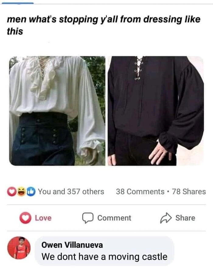 Men in vintage shirts with a comment about Studio Ghibli, referencing Howl's Moving Castle.