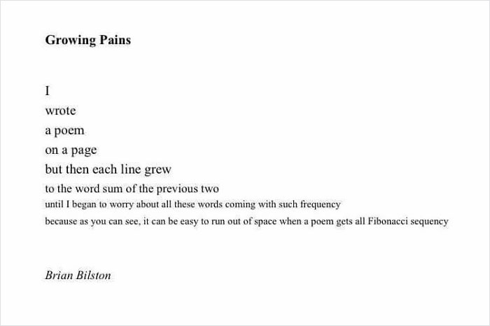 Poem illustrating Fibonacci sequence with humor, related to science humor jokes that don’t require high IQ to understand.