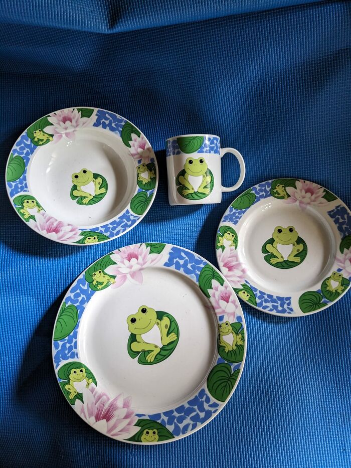 Went To My Local Second Hand Store Found My New Fancy Dishes Got A Set Of 8 For $ 5 They Make Me Smile