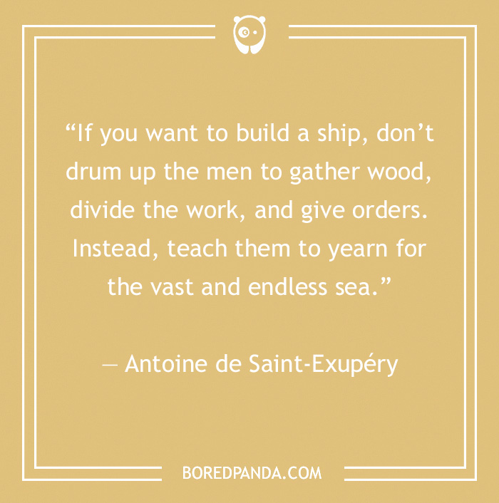 Leadership quote by Antoine de Saint-Exupéry on a beige background, emphasizing vision and inspiration over orders.