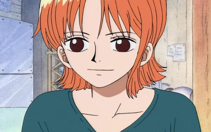 Nami wearing blue shirt