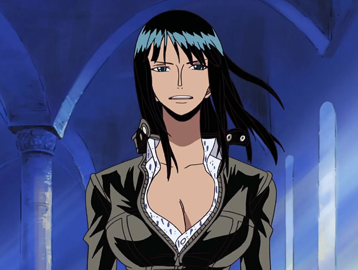Nico Robin wearing black suit