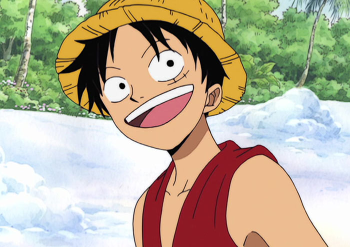 Monkey D. Luffy wearing red shirt and yellow hat