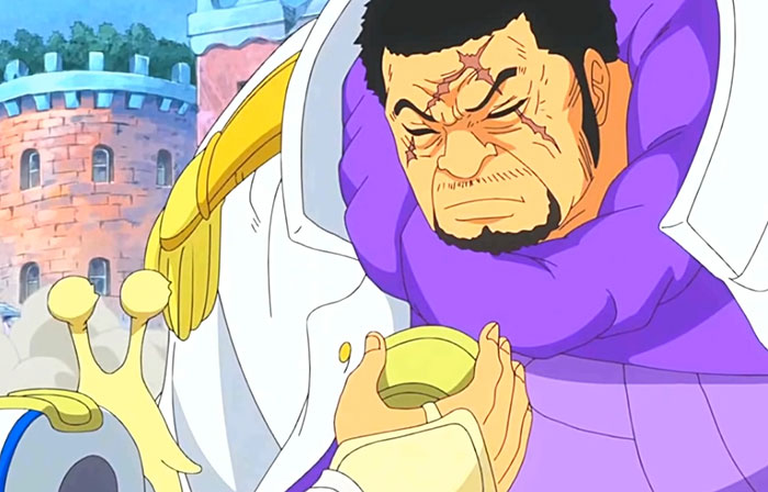 Fujitora wearing white and purple suit