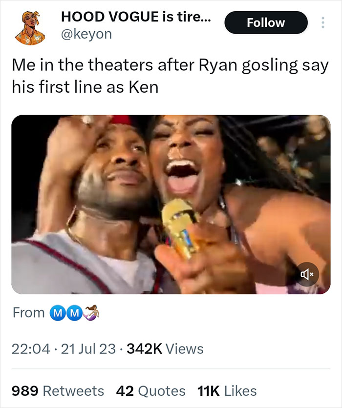 Excited fans reacting joyfully in a theater after Ryan Gosling’s first line as Ken in Barbie movie.