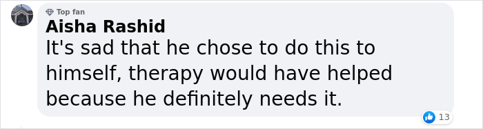 Comment on 'Black Alien' facing judgment for personal choices, suggesting therapy. Comment on 'Black Alien' facing judgment for personal choices, suggesting therapy.