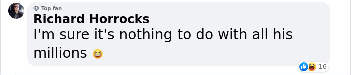 Commenter jokes about wealth in response to Brad Pitt's age surprise at Wimbledon.