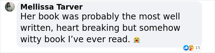 Mellissa Tarver praises Jennette McCurdy’s book as well-written and heart-breaking with a crying emoji and 15 likes. Mellissa Tarver praises Jennette McCurdy’s book as well-written and heart-breaking with a crying emoji and 15 likes.