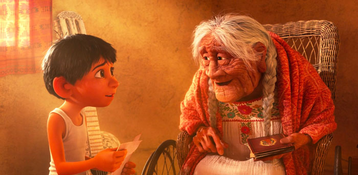 Miguel and Mama Coco talking