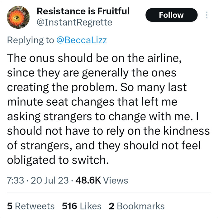 "My Life Is Not Expendable For Your Own Convenience": Woman's Unwilling To Swap Seats With Moms