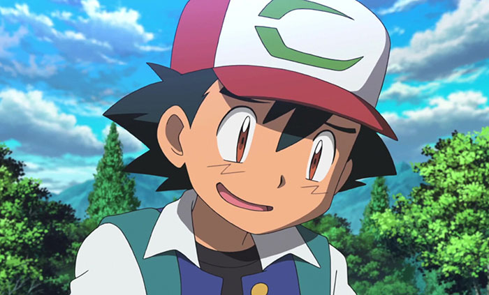 Ash Ketchum with his mouth open and forest in the background - 39