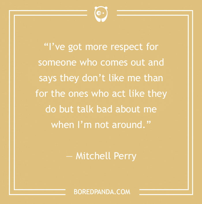 Quote about fake people by Mitchell Perry on a beige background, emphasizing respect for honesty.