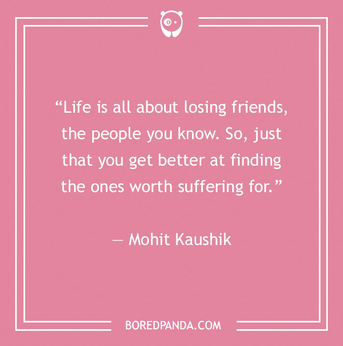 Quote about fake people on a pink background by Mohit Kaushik from BoredPanda.