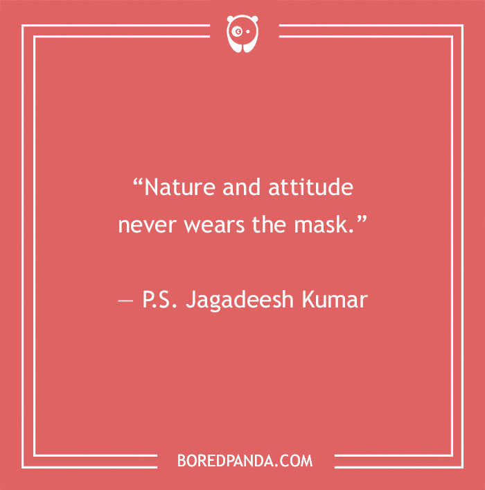 Quote about fake people by P.S. Jagadeesh Kumar, emphasizing nature and attitude's authenticity on a red background.