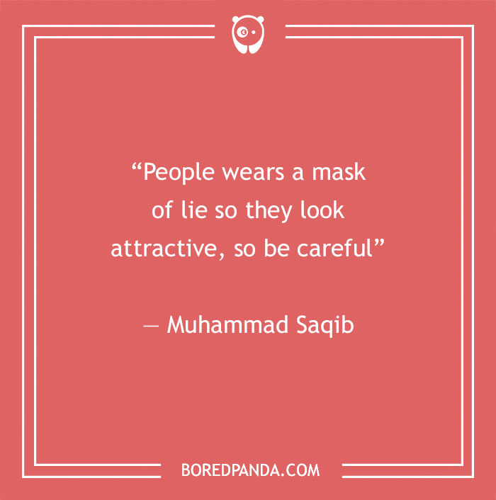 Quote about fake people warns of deceptive appearances by Muhammad Saqib on a red background.
