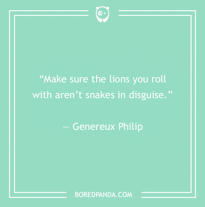 Inspirational quote by Genereux Philip about recognizing fake people on a green background.