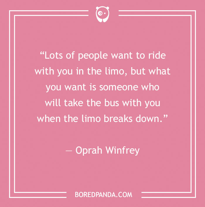 Quote about fake people by Oprah Winfrey on a pink background, highlighting true friendship.