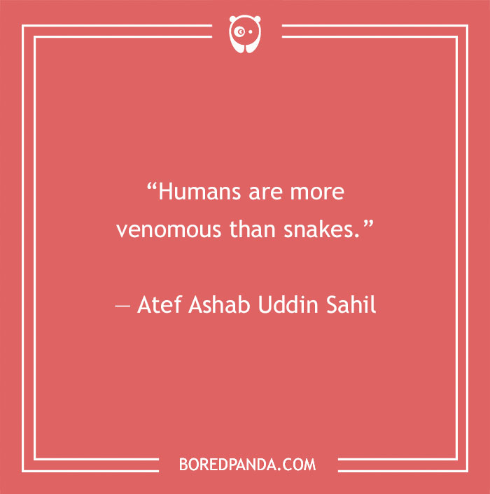 Quote about fake people on a red background saying, "Humans are more venomous than snakes."