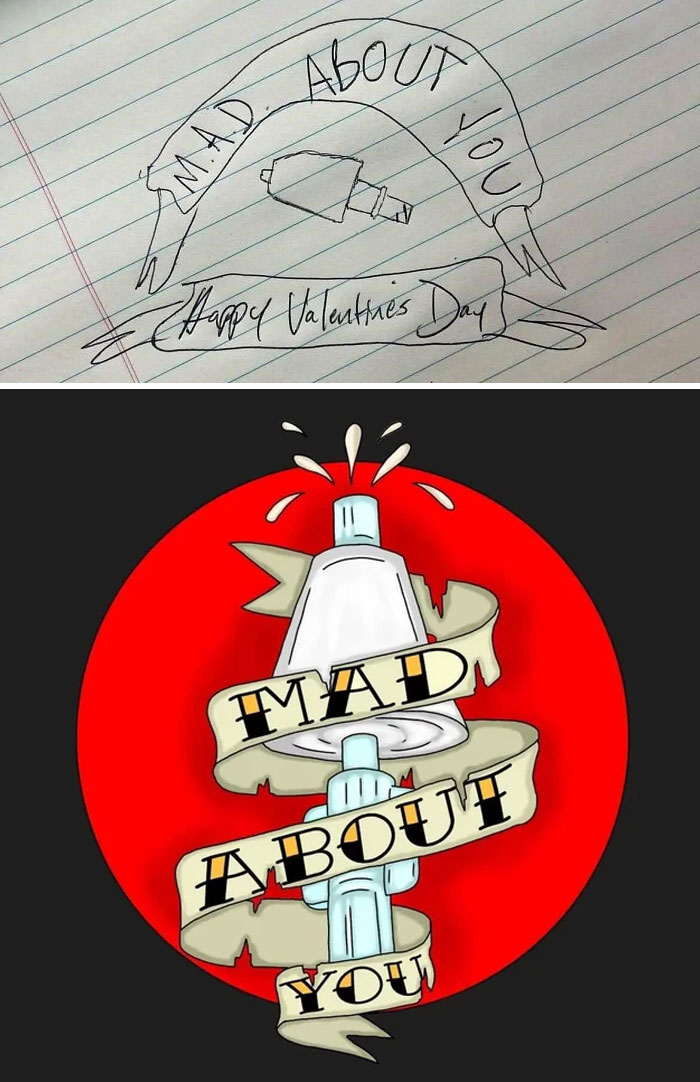 My Buddy Sent Me This Drunk Doodle For An Idea, As A Professional Artist, I Sent Back This