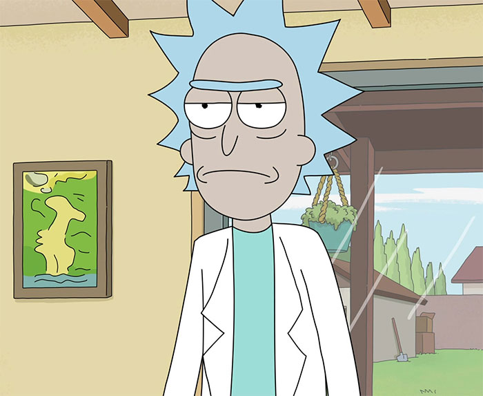 Rick wearing lab coat