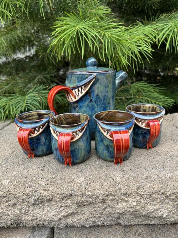 I Love Making Mimics/Monster Mugs And I Decided It Might Be Fun To Create A Mimic Tea Set