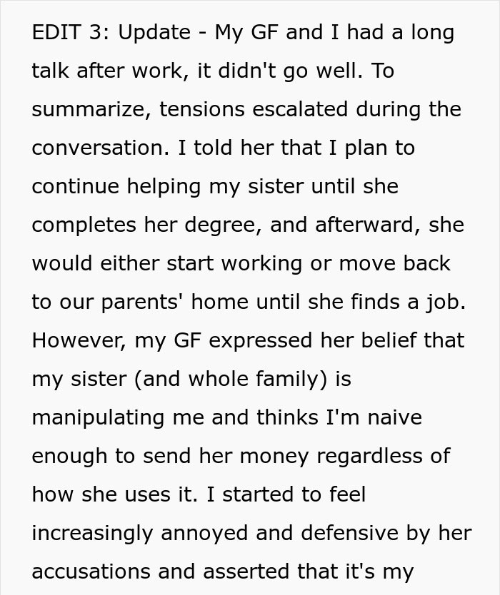 Man Has Had It With GF Controlling His Finances, Dumps Her When She Says His Sister Is Scamming Him