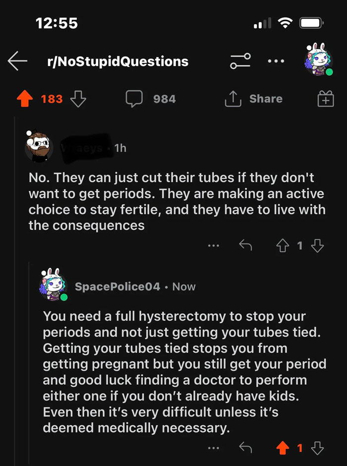 Comment From Someone Regarding A Suggestion That Period Products Should Be Free