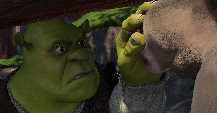 Shrek and Donkey in a forest scene, capturing iconic characters from popular Shrek quotes about the deep swamp.