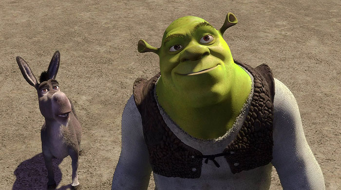 Shrek and Donkey looking up in the swamp, capturing iconic Shrek quotes from the deep swamp.