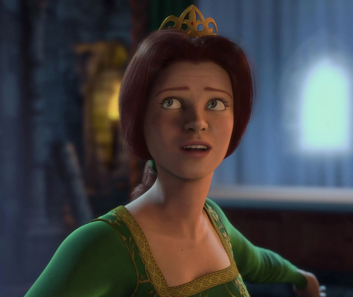 Princess Fiona wearing a green dress and crown, a memorable character from Shrek quotes that come from the deep swamp.