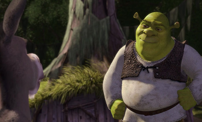 Shrek talking with Donkey in a deep swamp setting, illustrating iconic Shrek quotes from the deep swamp.