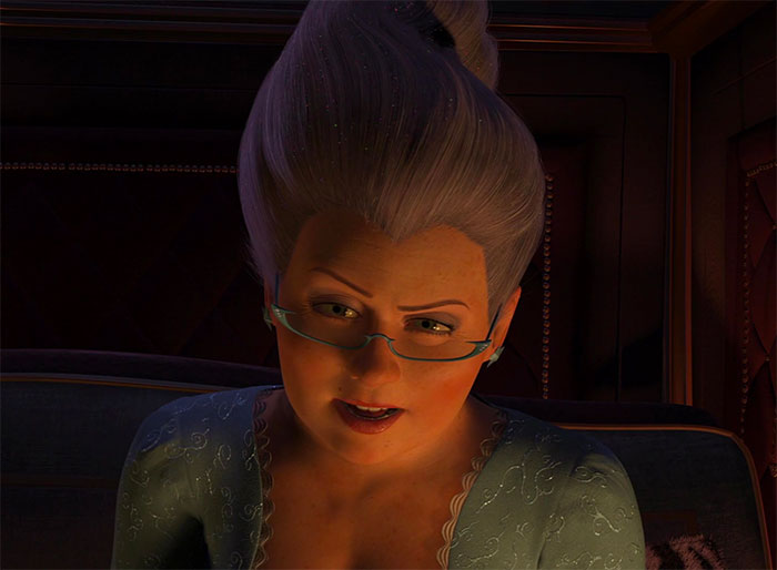 Fairy Godmother speaking with a sly expression, featured in Shrek quotes that come from the deep swamp.