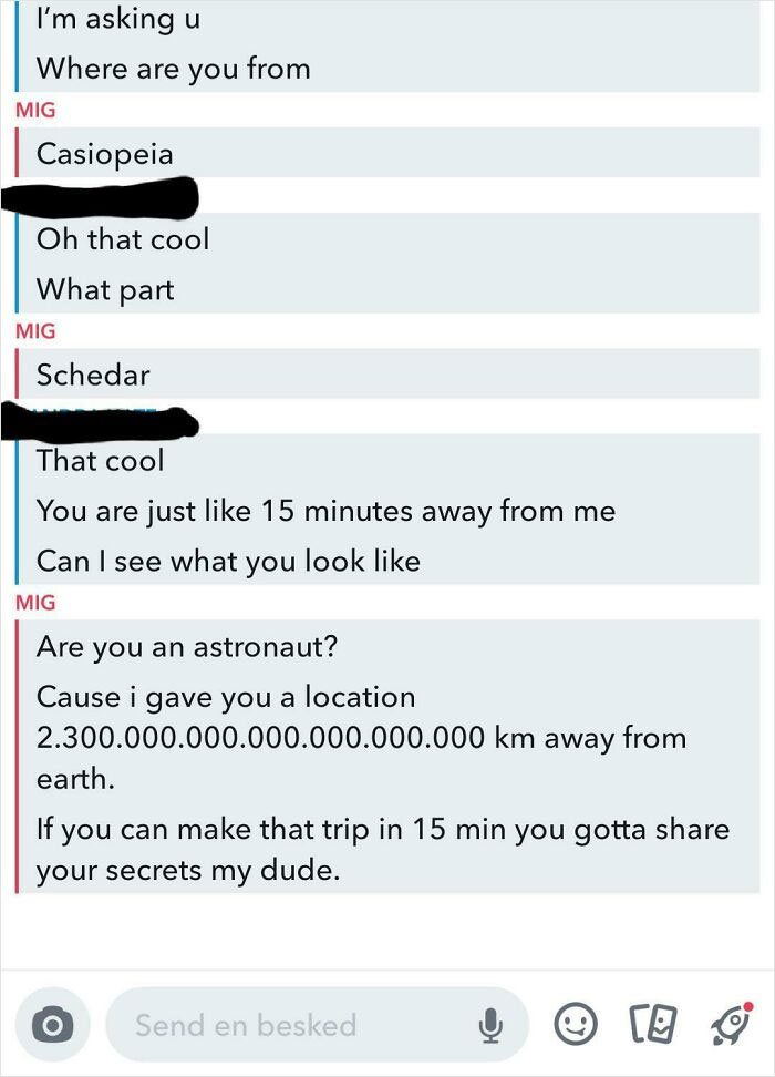 Chat conversation showing a scammer getting baited with a sarcastic location to expose their scam attempt online.
