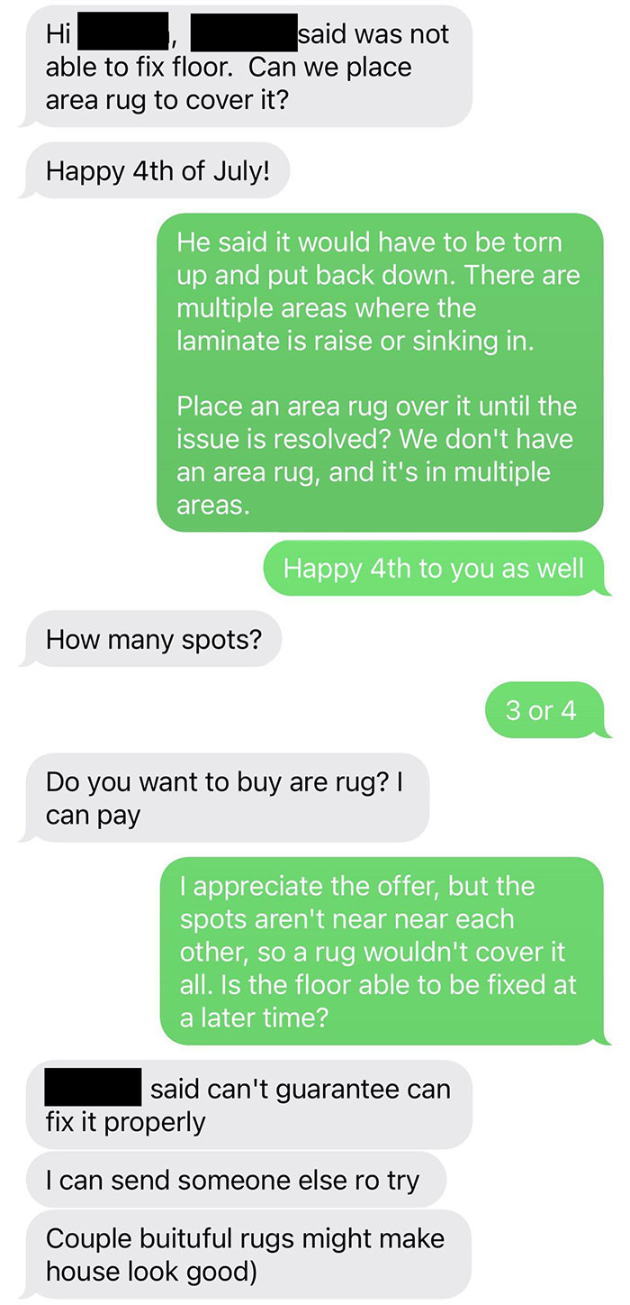 Kitchen Floor Needs To Be Repaired. Landlord Suggests An Area Rug Instead