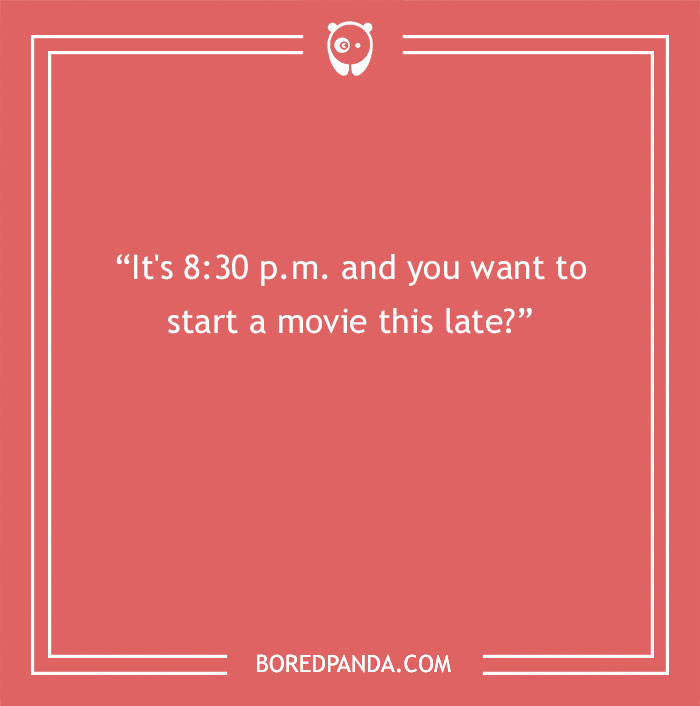Text joke about turning 30, saying "It's 8:30 p.m. and you want to start a movie this late?" on a red background.