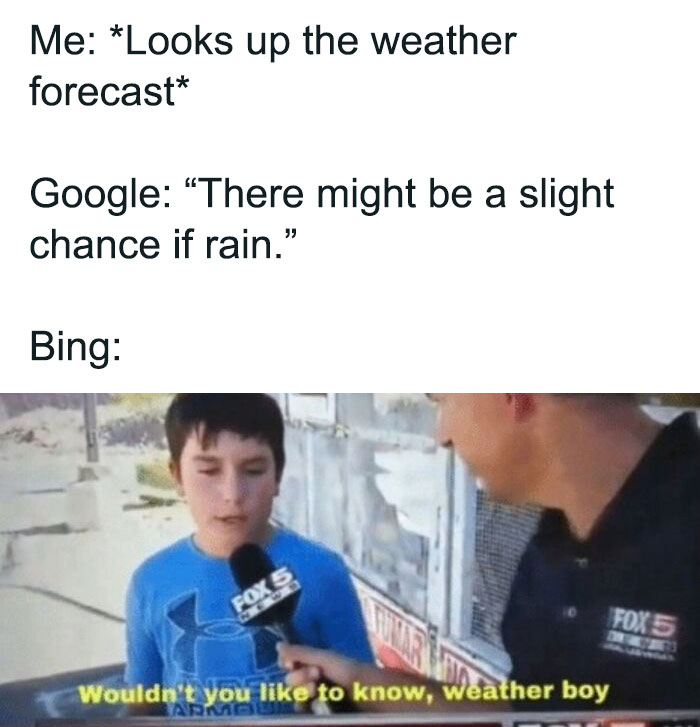 Funny meme with weather boy being interviewed on the news, creating a relatable weather joke.